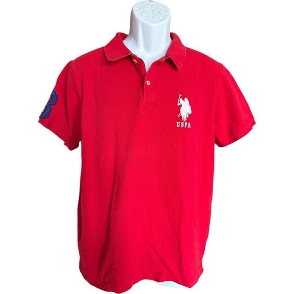 Mens US Polo Assn Red Embroidered Logo Rugby Style Polo Shirt - Sz L - Picture 1 of 1